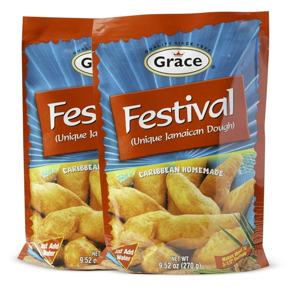 Grace Festival Mix Unique STF9 Jamaican Dough 9.5oz - 2 Pack - Caribbean Homemade Sweet Dumpling Festival Bread Mix - Fried Cornmeal Mix for Jamaican Snacks