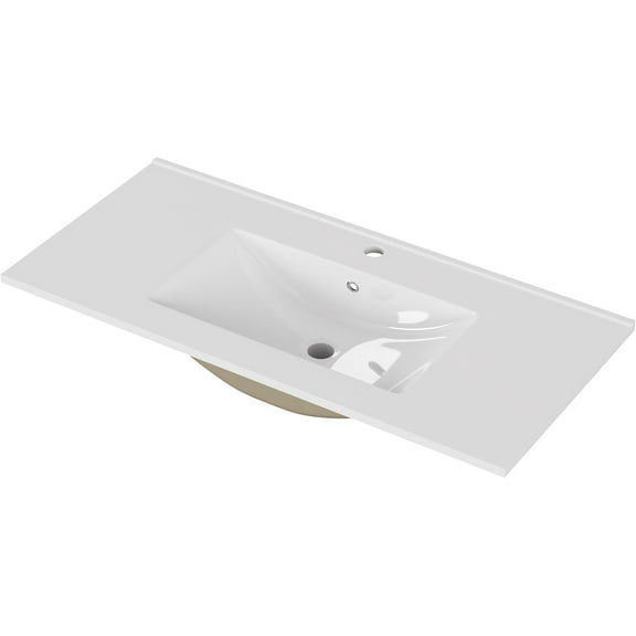 Censi 36" Ceramic Bathroom Vanity Top with Integrated Sink, White Rectangular Console Basin, 18.5" Depth, Single Faucet Hole & Overflow for Modern Lavatory Cabinets