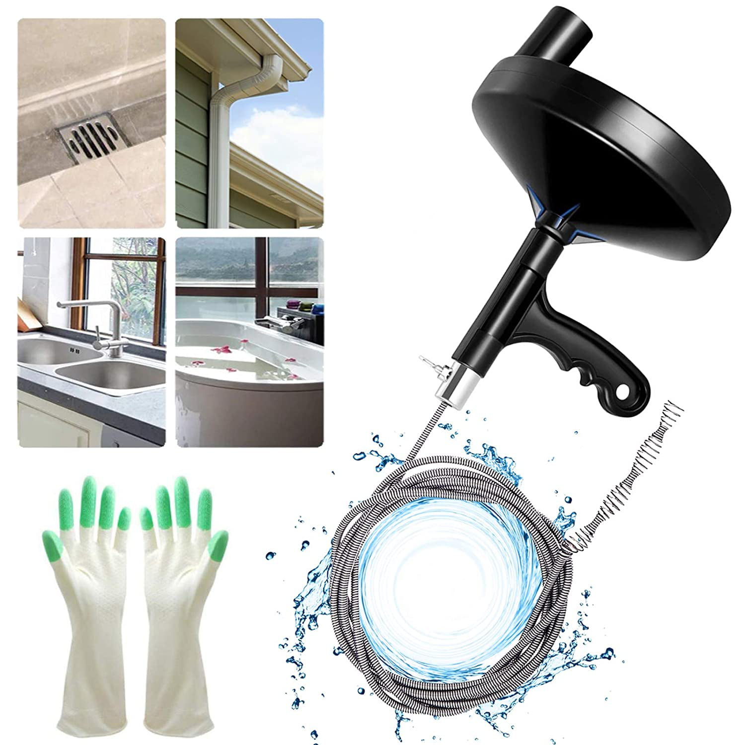 Kitchen and Shower Snake Drain Cleaner Comes with Gloves Drain Auger 25 Ft Heavy Duty Plumbing Snake Sink Auger Bathroom Sink Pipe Snake for Bathtub Drain
