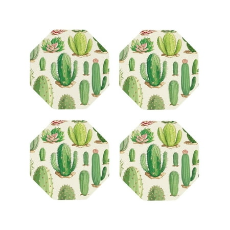 

Fuzoiu Cactus And Succulent Print Leather Coasters Set Drink Coasters Set of 4 for Tabletop Protection Durable PVC Coasters Home Décor and Housewarming Gift-Octagon