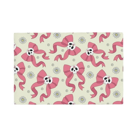 

Table Placemats Set of 6 - Bow With Sugar Skull 12x18 In Faux Linen Double Heat Resistant Place Mats Cloth Indoor/Outdoor Placemats Washable Table Mats for Dining Kitchen Party