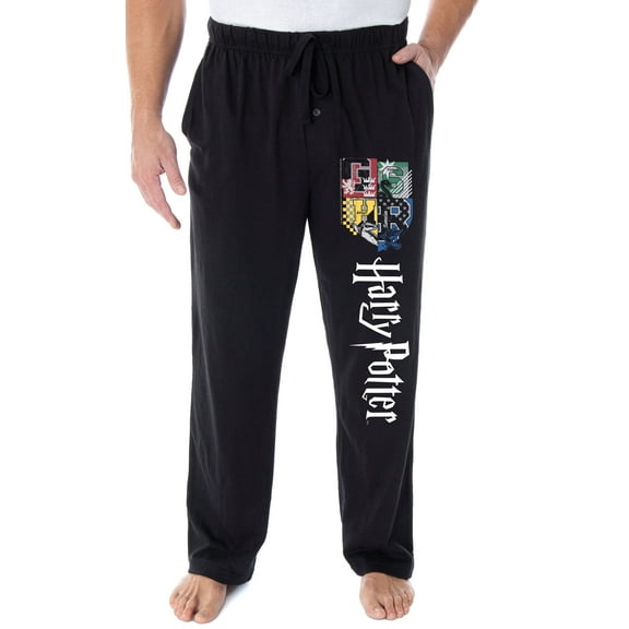Harry Potter Adult Mens' Hogwarts Crest Collegiate Style Pajama Lounge Pants