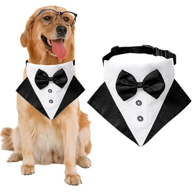 Bandana formal para esmoquin para perro, bandana para boda, collar para perro con pajarita, collar ajustable con pajarita para perro (negro, grande)