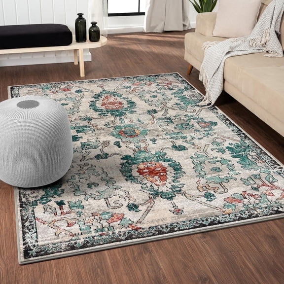 Luxe Weavers Oriental Floral Green 8x10 Area Rug, Non-Shedding Distressed Style Carpet