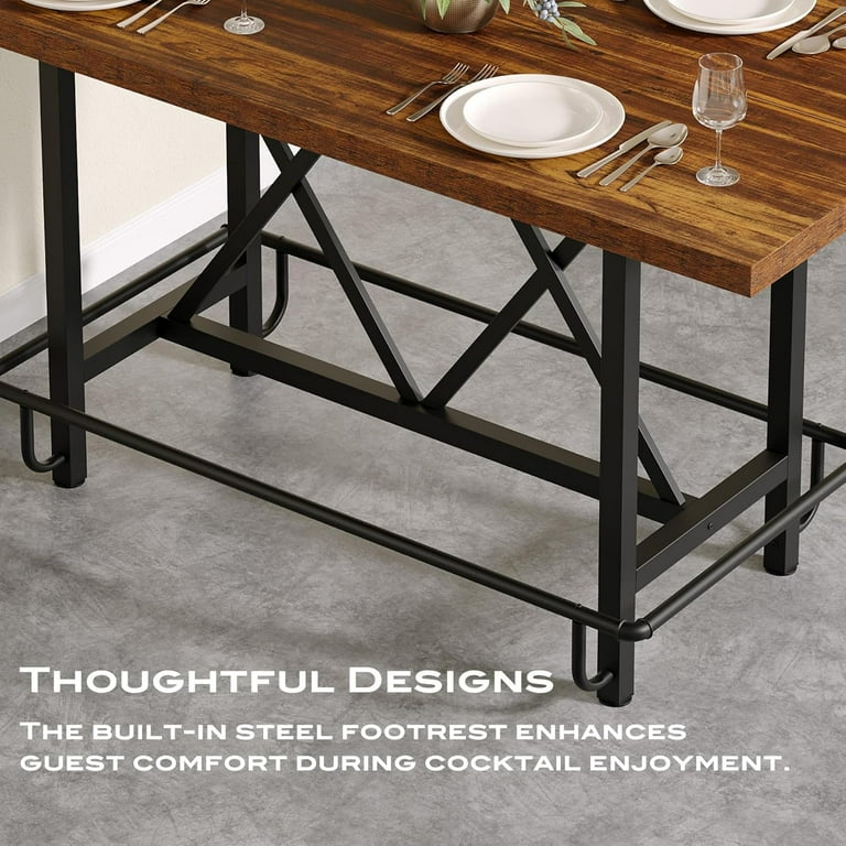Tribesigns Bar Table Industrial Counter Height Pub Table with Metal Footrest 63 Inch Rectangle Wood Kitchen Dining Table with Sturdy Metal Frame for Dining Room Home Bar Brown Walmart