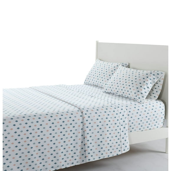 Royal Hotel Literie Douce Draps en Microfibre Attachés Ajustés et Plats pour Matelas à Eau, Ensemble de Draps Grand - Résistant aux Plis Imprimé à Pois Colorés, Flurry Taille Très Grand