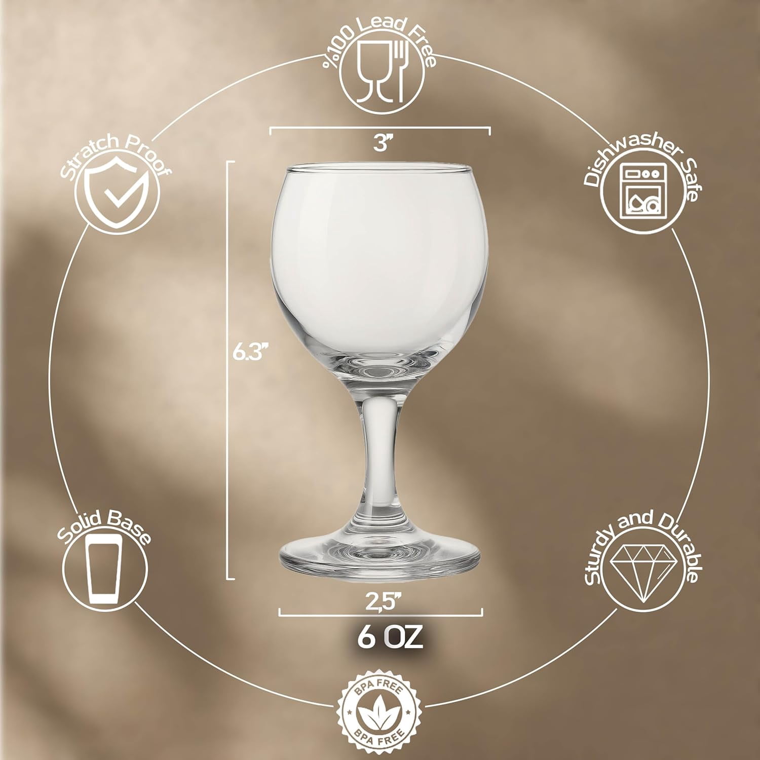Premium Clear Glass Goblets Set of 6 – 10 oz Elegant Drinking Glasses for Wine, Water, Cocktails – Durable Clear Glassware