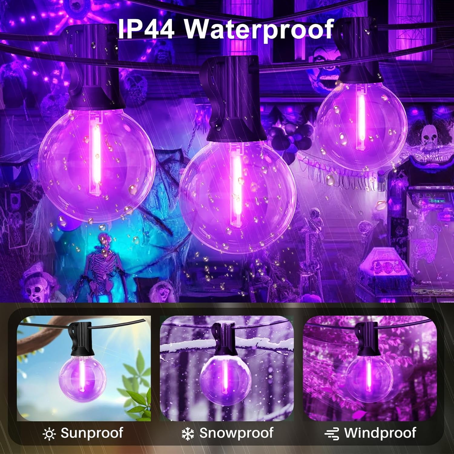 G40 LED Outdoor Halloween String Lights, 26FT Patio Light with 12+1 Edison Shatterproof Bulbs(1Spare), Outside Lights connectable for Backyard Porch Decor,Purple