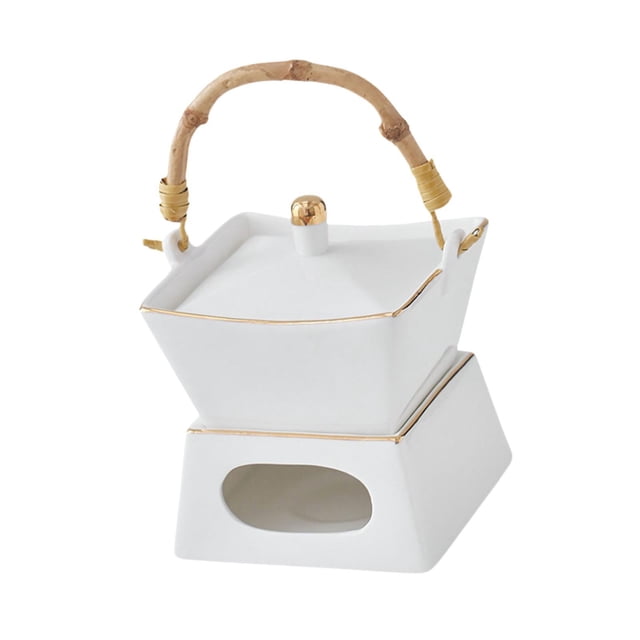 Juego de cuencos para olla caliente derretida, calentador de mantequilla, juego de olla para fondue para bodas y fiestas de cocina Borde dorado