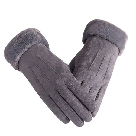 

HES 1 Pair Women Gloves Touchscreen Full Finger Thickened Plush Lining Tear-resistant Keep Warm Faux Suede Fabric Autumn Winter Outdoor Cycling Girls Gloves for Riding