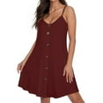 thumbnail image 2 of LNWUY Women Fashion Summer Spaghetti Strap Button Down V Neck Sleeveless Causal Beach Cover Up Dress with Pockets Wine L, 2 of 7