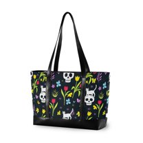 FORMRS Laptop Tote Bag for Women with 15.6" Computer Compartments Handbag, Skull Flower Pattern