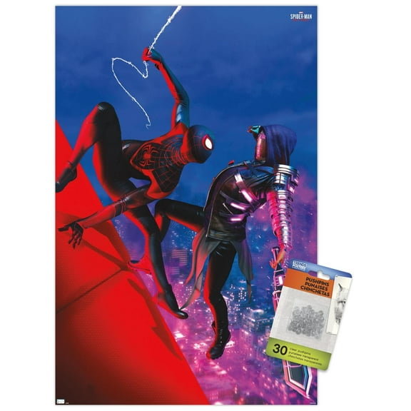 Marvel's Spider-Man: Miles Morales - Fight Wall Poster with Pushpins, 14.725" x 22.375"