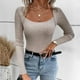 thumbnail image 2 of Gibobby Camiseta de manga larga Y2K Suéter de punto de cuello cuadrado de color sólido delgado sexy para mujer en otoño e invierno (Blanco, M), 2 of 5