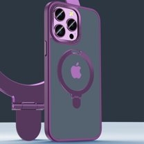 ELEHOLD for iPhone 15 Pro Slim Matte Case,Mag Safe Magnetic Translucent Frosted with Foldable Ring Holder Stand Shockproof Protective Case Cover for iPhone 15 Pro -6.1 Inch,Purple