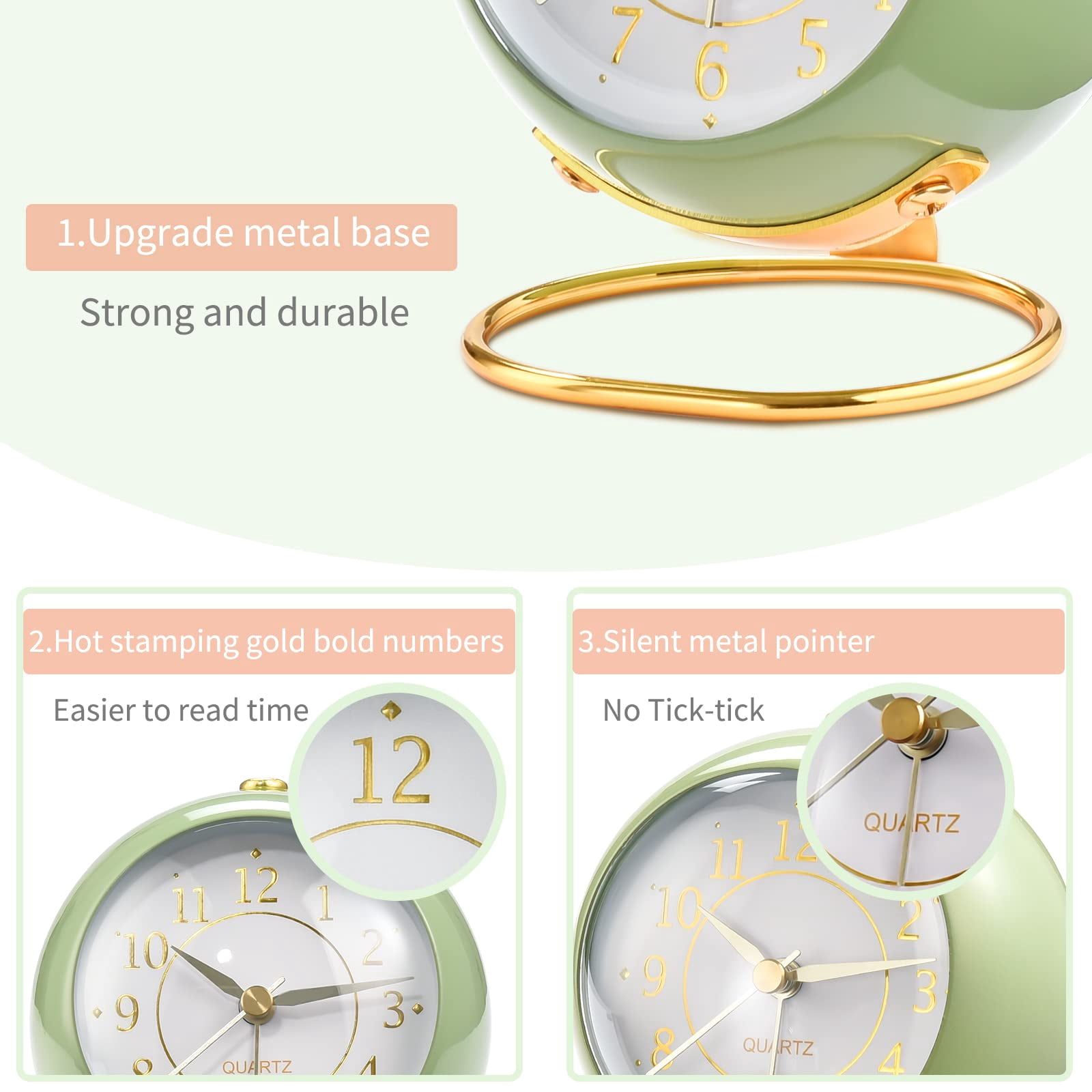 Analog Alarm Clocks Retro Backlight Cute Simple Design Small Desk Clock With Night Light Silent Non-ticking For Bedroom Travel Kitchen Bedside Desktop. (blue)
