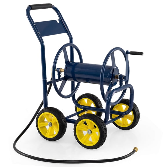 Costway Garden Hose Reel Cart 4 Wheels 330 ft 5/8” Large Capacity Water Hose Organizer Navy