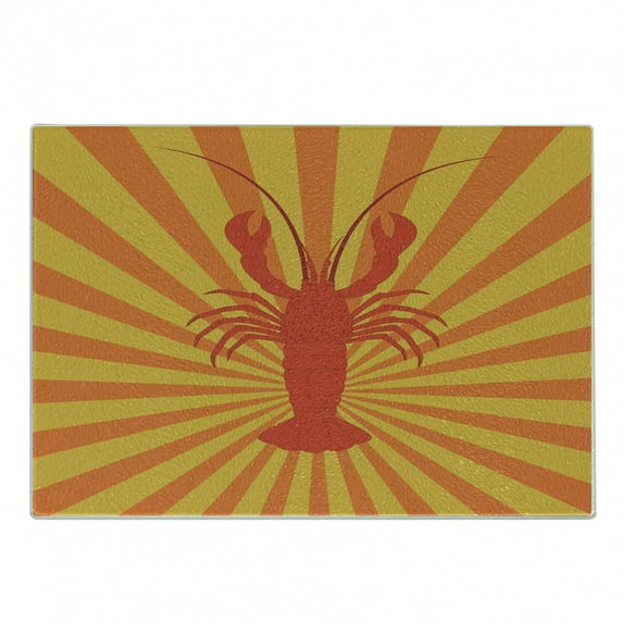 Lobster Cutting Board, Aquatic Animal Lobster on Starburst Pattern Illustration, Decorative Tempered Glass Cutting and Serving Board, in 3 Sizes, by Ambesonne