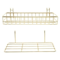 Gold Wire Basket Grid Wall Shelves - 2pcs Wall Mounted Hanging Basket Straight Shelf Flower Pot Display Holder Organizers for Wire Wall Grid Panels
