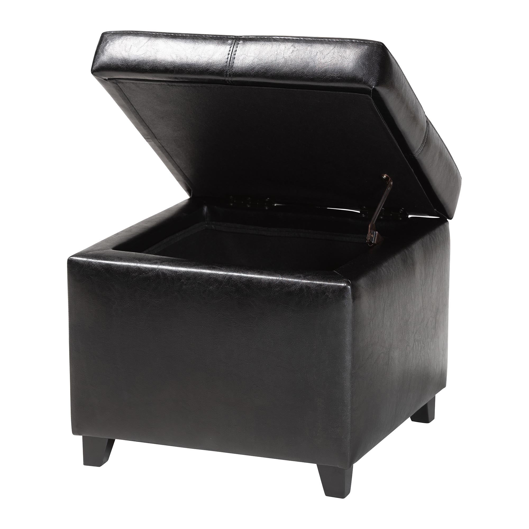 Baxton Studio Black Full Leather Storage Cube Ottoman