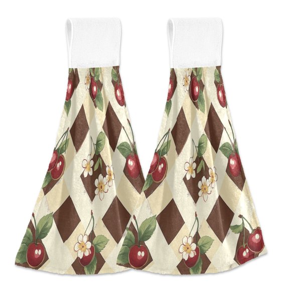 BZSMCE Hanging Hand Towels Fashion Cherry Blossom Charm Pattern 2-Pack - Velcro Style Bathroom Kitchen Towels