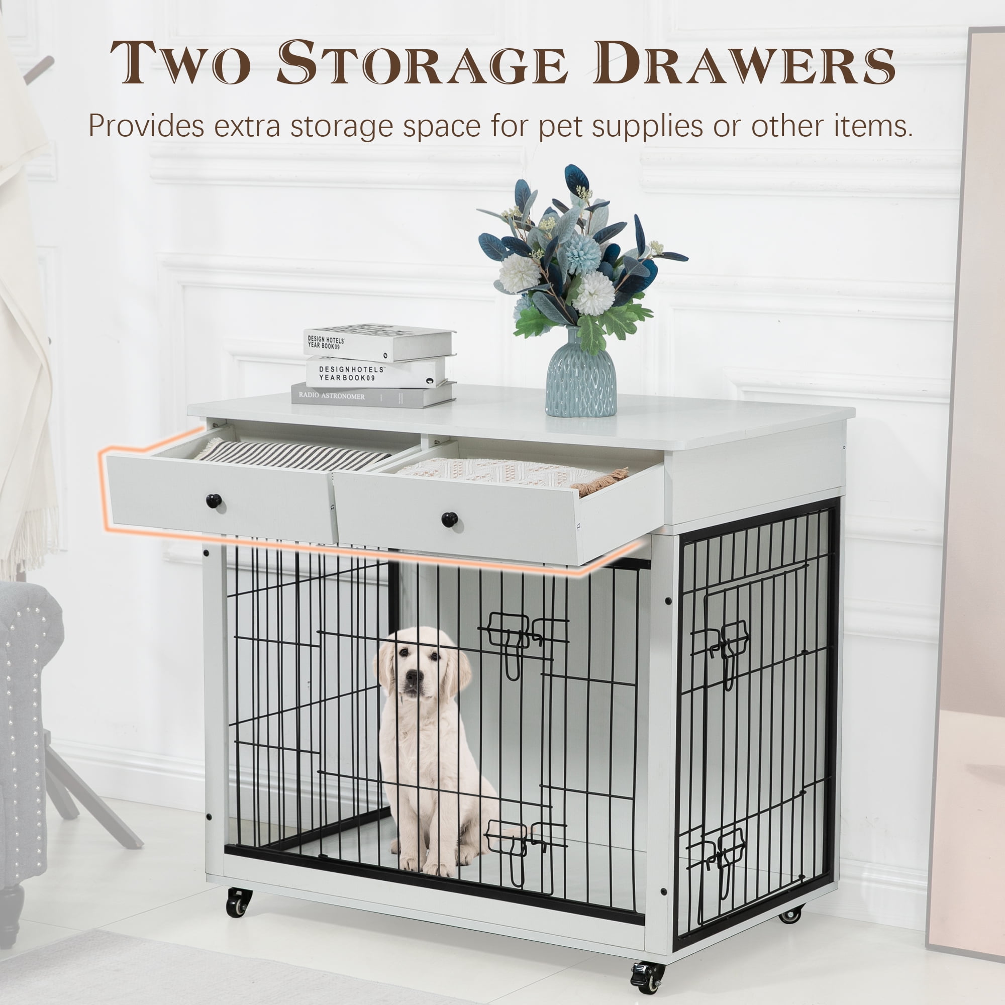 Pefilos 31" Wooden Dog Crate Furniture, Dog Kennel with Cushion, Indoor Dog House for Small Dog, Steel-Wire Dog Cage, Chew-Proof, Brown Pefilos 31" Wooden Dog Crate Furniture, Dog Kennel with Cushion, Indoor Dog House for Small Dog, Steel-Wire Dog Cage, Chew-Proof, Brown