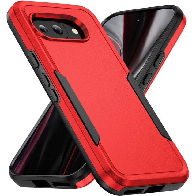 KOMI for Google Pixel 9a Case: Dual Layer Protective Heavy Duty Cell Phone Cover Shockproof Rugged with Screen Protector - Military Protection Bumper Tough - Google Pixel 9A 6.3inch, Red