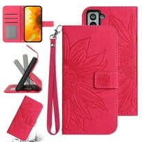 Feishell Slim Wallet Case for Samsung Galaxy S22 Plus 5G,for Men Women,Sunflower Embossed Pattern PU Leather Flip Cover Magnetic Closure Folio Card Slots Kickstand Phone Case with Hand Strap,Rose