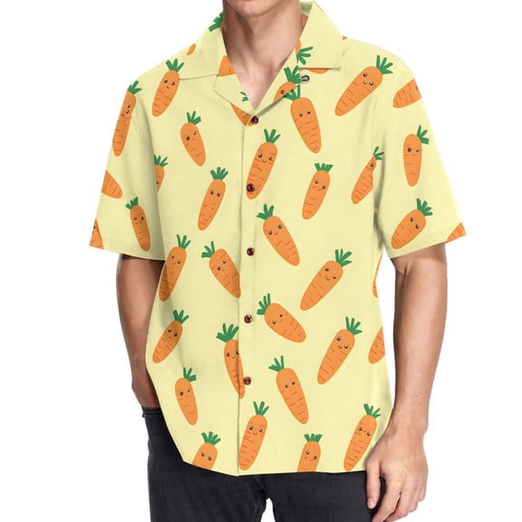 joogoo Men's Hawaiian Shirt Cute Carrot Short Sleeve Casual Button Down Shirts M