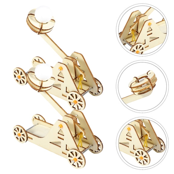 Homoyoyo 2 Sets Wooden Catapult Kit Light Yellow Model for Engineering Projects, , and Desk Display