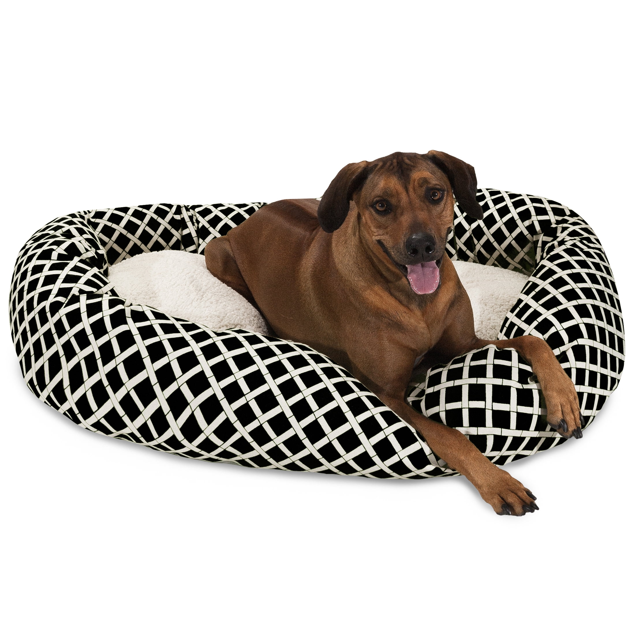 Majestic Pet Bamboo Sherpa Bagel Dog Bed Machine Washable Black Extra