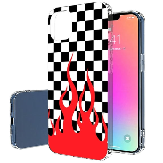 TalkingCase Slim Case for Apple iPhone 13 Pro, Slim Thin Gel Tpu Cover, Checkers Flame Print, Light Weight, Flexible, Soft, Anti-Scratch, Printed in USA