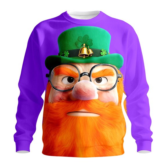 Kcolen St Patricks Day Sweatshirt for Men Shamrock Crewneck Sweatshirts Funny 3D Pattern Long Sleeve Shirt Pullover Irish Saint Patricks Day Tops