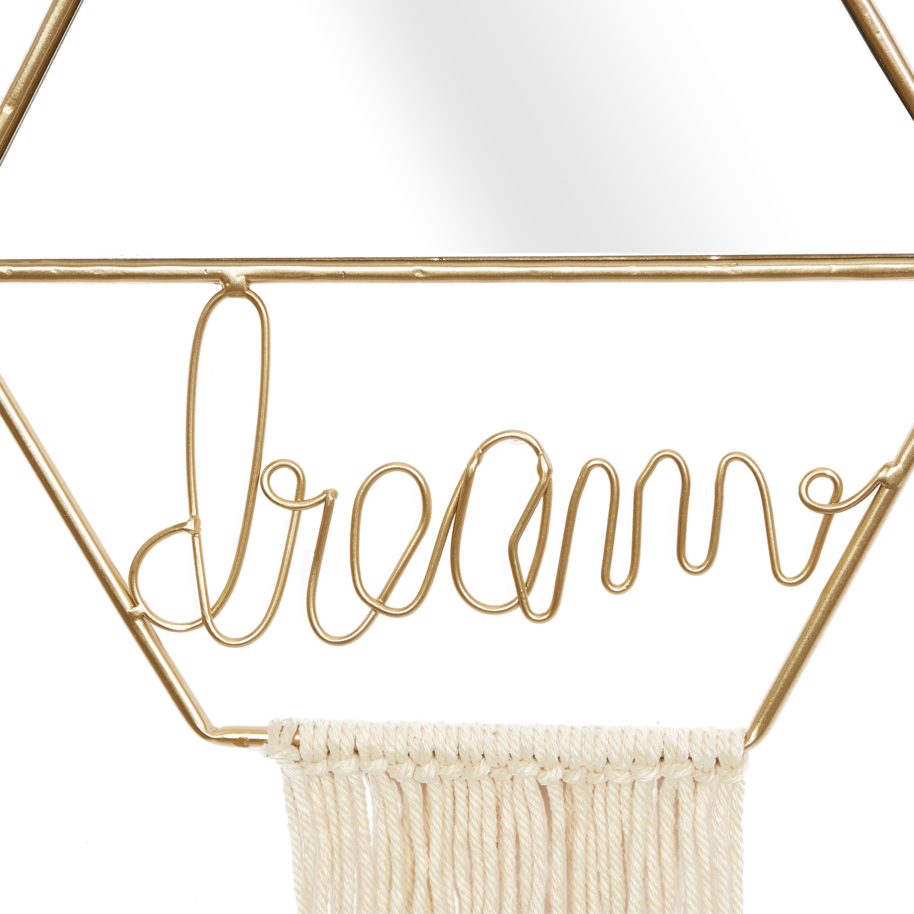 DecMode 27", 28"H Gold Handmade Dream, Love Wall Mirror with Fringe Tassels, Set of 2