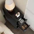 thumbnail image 5 of Narrow Nightstand Set of 2, Mid Century Walnut Wood Slim Bedside Table with Round Drawer, Black, 5 of 8
