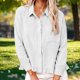 thumbnail image 1 of Neewe Womens Smocked Cuffed Striped Plain Shirt Casual Collar Long Sleeve Oversized Button Down Blouse Tops with Pocket Shirred, 1 of 7