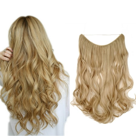 S-noilite Curly Miracle Secret Invisible Wire Hair Extensions No Clip No Glue Synthetic Hairpieces 1 pcs Sandy Blonde & Bleach (What's The Best Quality Hair Extensions)