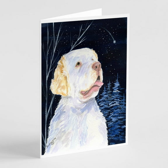 Starry Night Clumber Spaniel Greeting Cards and Envelopes Pack of 8