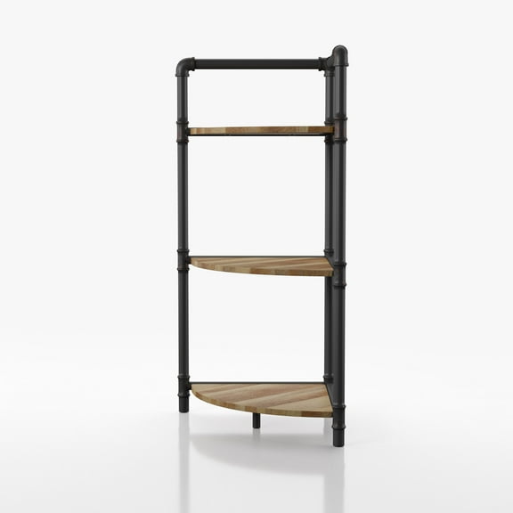 Furniture of America Talian 2-Shelf Corner Shelf, Black and Pure Copper