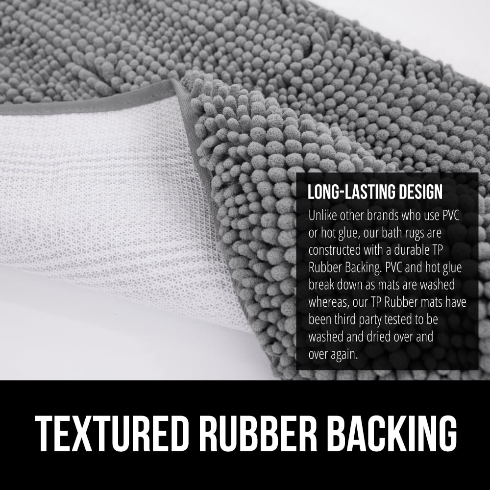 Gorilla Grip Chenille Bath Rug 30x20, Rubber Backing Quick Dry Washable Microfiber Mats, Gray