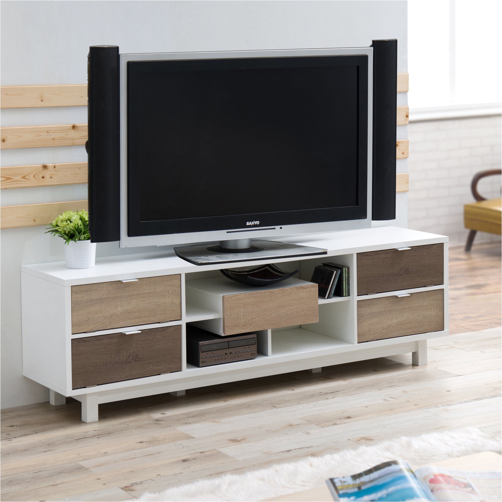Furniture of America Jemal Beige and White Modern TV Console