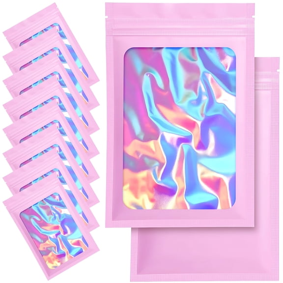 CCOCC 100 Pack Mylar Bags - 3.5 x 4.7 Inch Resealable Smell Proof Bags Foil Pouch Flat Bag with Front Window Pink