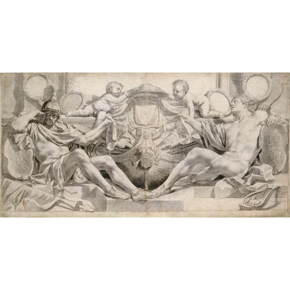 Charles Le Brun 14x9 Black Modern Framed Museum Art Print Titled - Allegory in Honor of Cardinal Richelieu (1641)