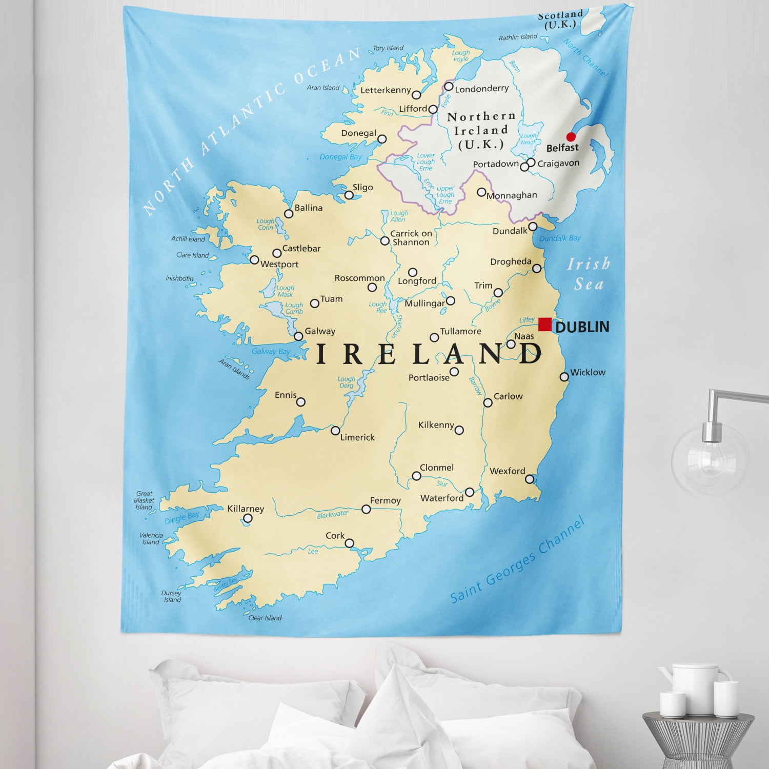 Ireland Map Tapestry, High-Detailed Mapping Political Geographical 