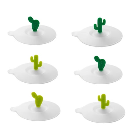 

6PCS Round Leak-Proof Silicone Cup Lids Dustproof Cartoon Cactus Suction Sealed Mug Covers (Random Pattern)