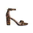 thumbnail image 2 of BLISSFUL STEP Women's Shoes Solid Color Open Toe Block High Heels Summer Sandals Brown-Leopard 9, 2 of 8