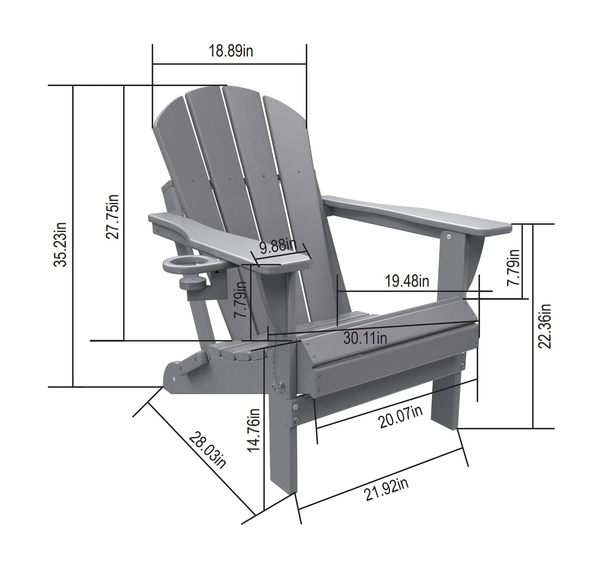 Folding Adirondack Chairs, Patio Chairs, Lawn Chairs, Outdoor Chair, Adirondack Chair Plastic, Fire Pit, Weather Resistant with Cup Holder for Deck, Backyard, Garden(Gray)