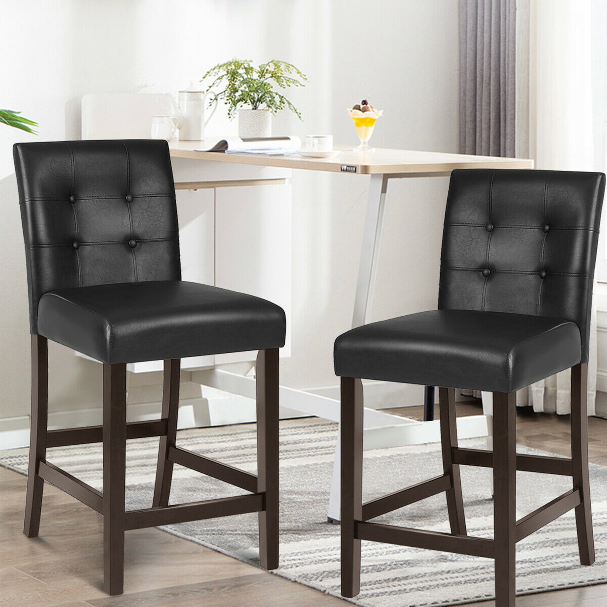 Gymax Set of 2 25inch Counter Height Barstool Pub Chair Bar Stools Rubber Wood Black