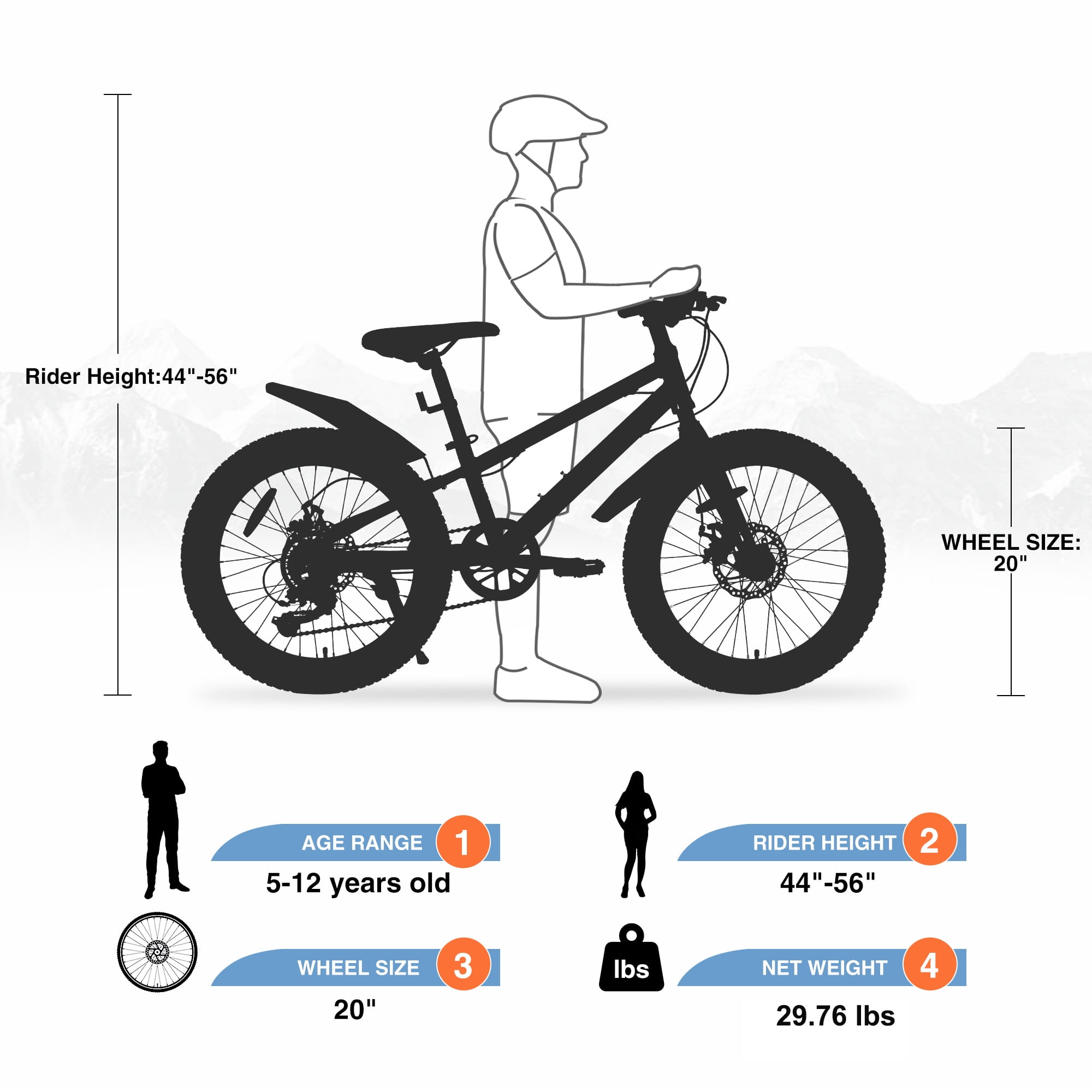 Ambifirner 20 Inch Bicycles , Fat Tire Mountain Bikes ,Dual-Disc Brake,Shimano 7-Speed , Beach and Snow Bicycle