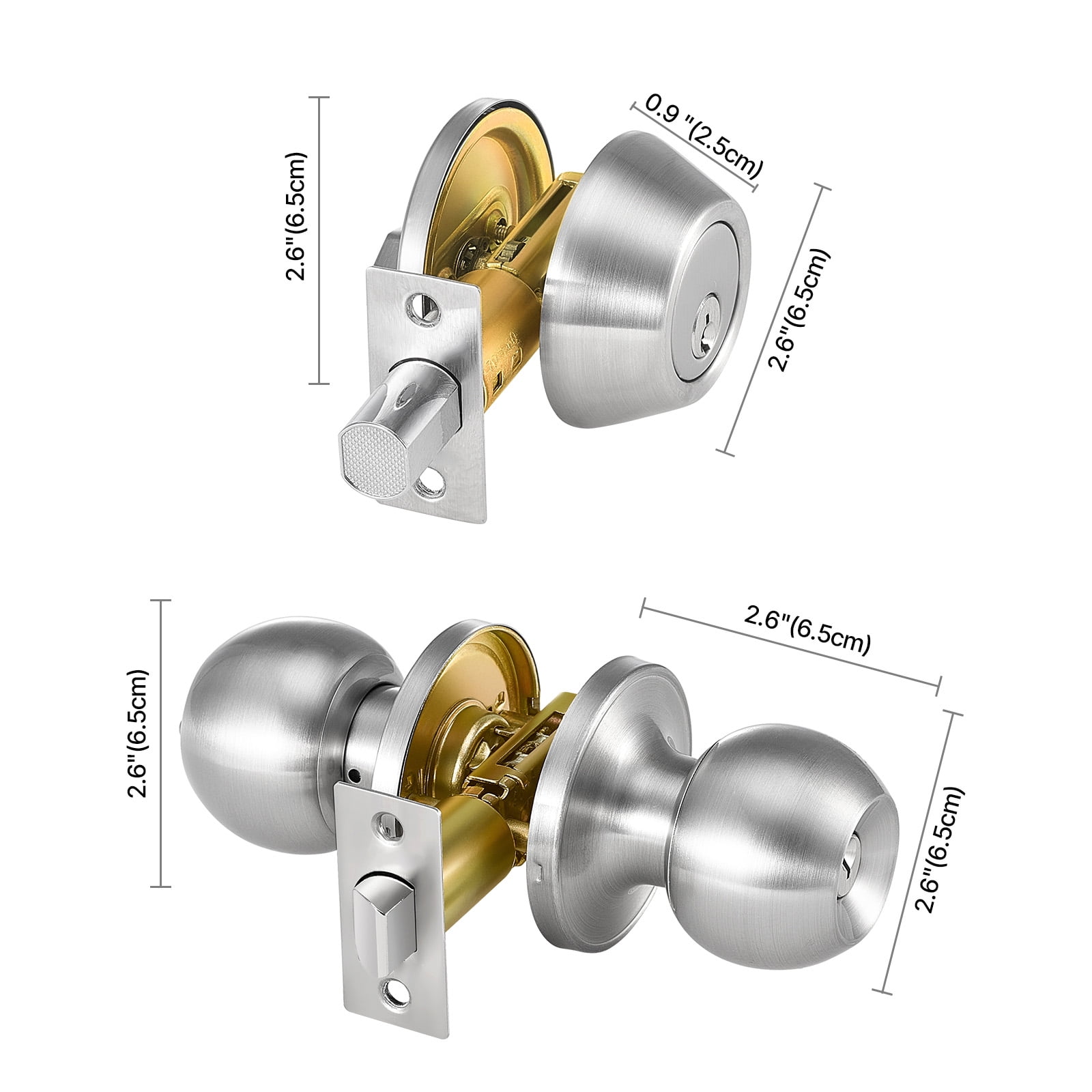 KFFKFF Entry Door Knob and Deadbolt Set, Nickel-Plated Entry Door Handle and Single-Cylinder Deadbolt Combo, Suitable for 1-3/8" to 1-3/4" Door Width, Door Locking Mechanism